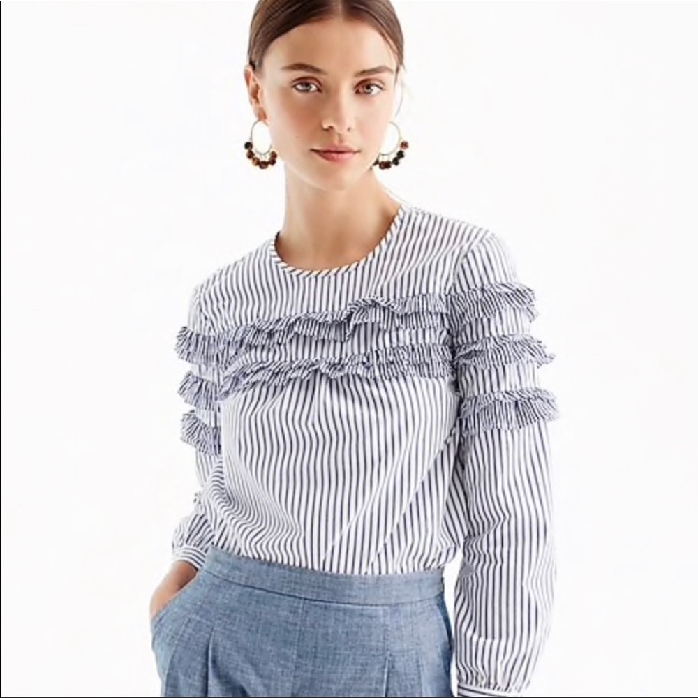 J.Crew Tiered Top in Mixed Stripes blouse